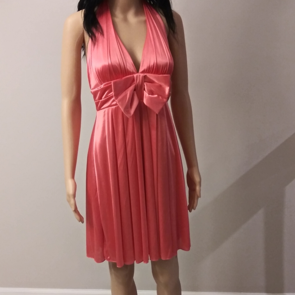 Small salmon colored halter top dress with bow